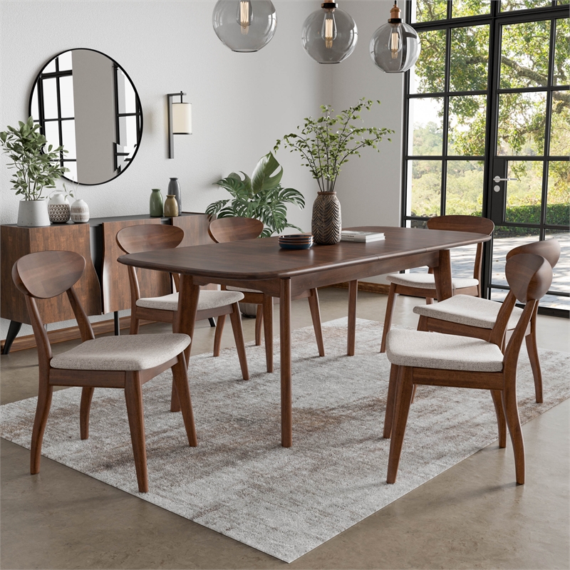 Bowery Hill Solid Wood 7-Piece Dining Table Set in Walnut Finish