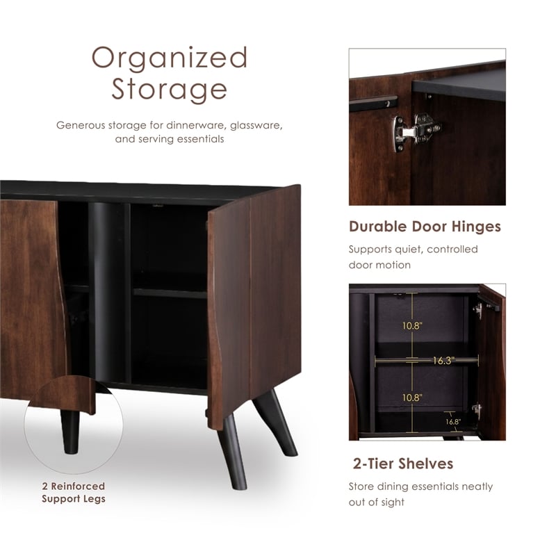 Bowery Hill Solid Wood Sculpted Server with Doors in Walnut Finish