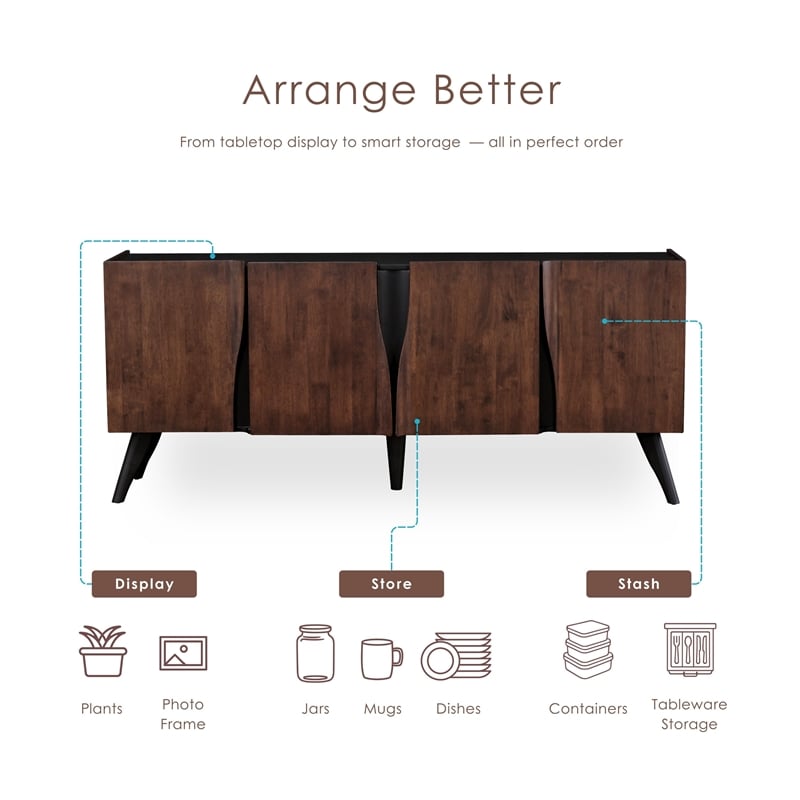 Bowery Hill Solid Wood Sculpted Server with Doors in Walnut Finish