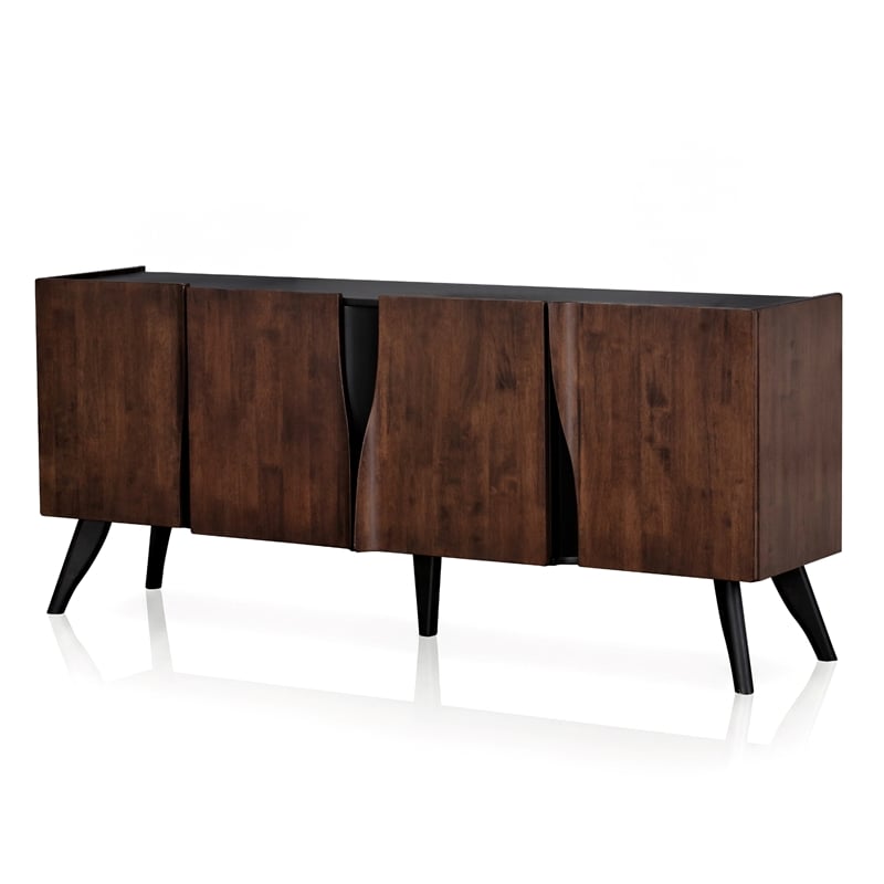 Bowery Hill Solid Wood Sculpted Server with Doors in Walnut Finish