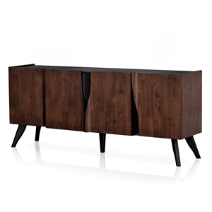 Bowery Hill Solid Wood Sculpted Server with Doors in Walnut Finish