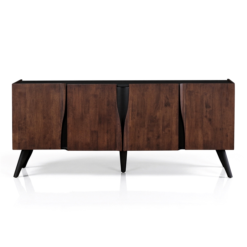 Bowery Hill Solid Wood Sculpted Server with Doors in Walnut Finish