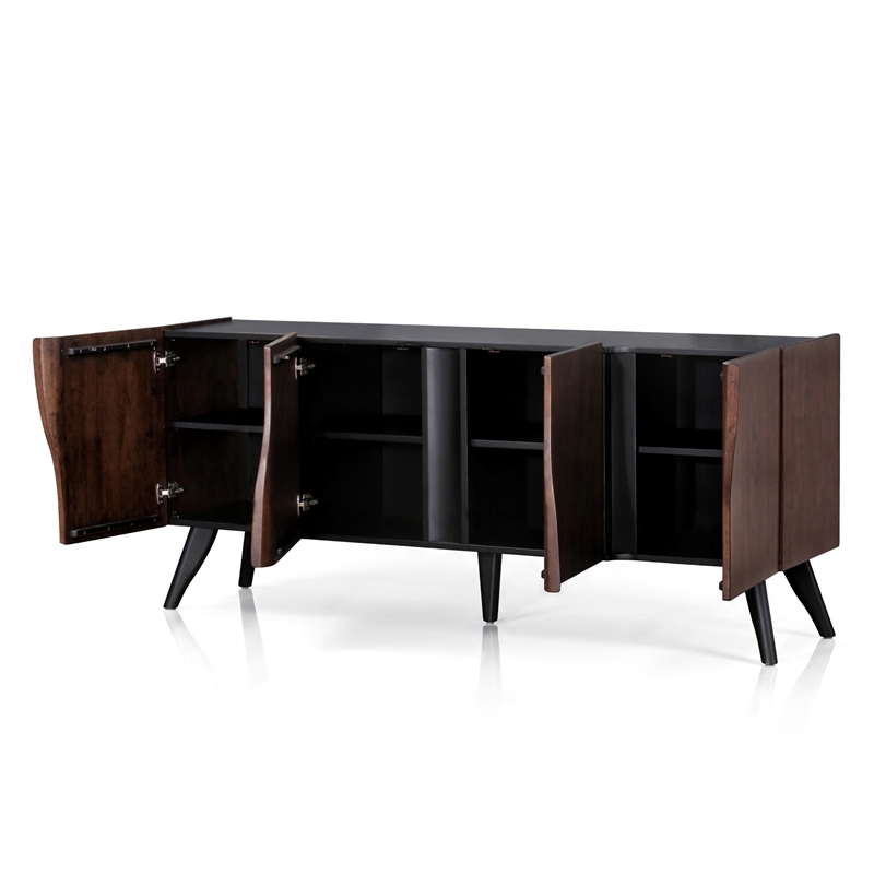 Bowery Hill Solid Wood Sculpted Server with Doors in Walnut Finish