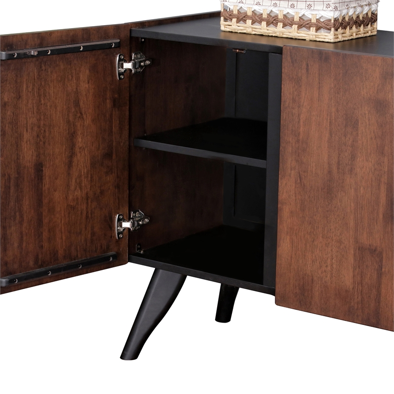 Bowery Hill Solid Wood Sculpted Server with Doors in Walnut Finish