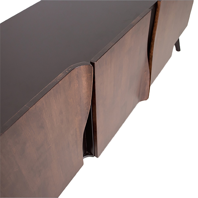 Bowery Hill Solid Wood Sculpted Server with Doors in Walnut Finish