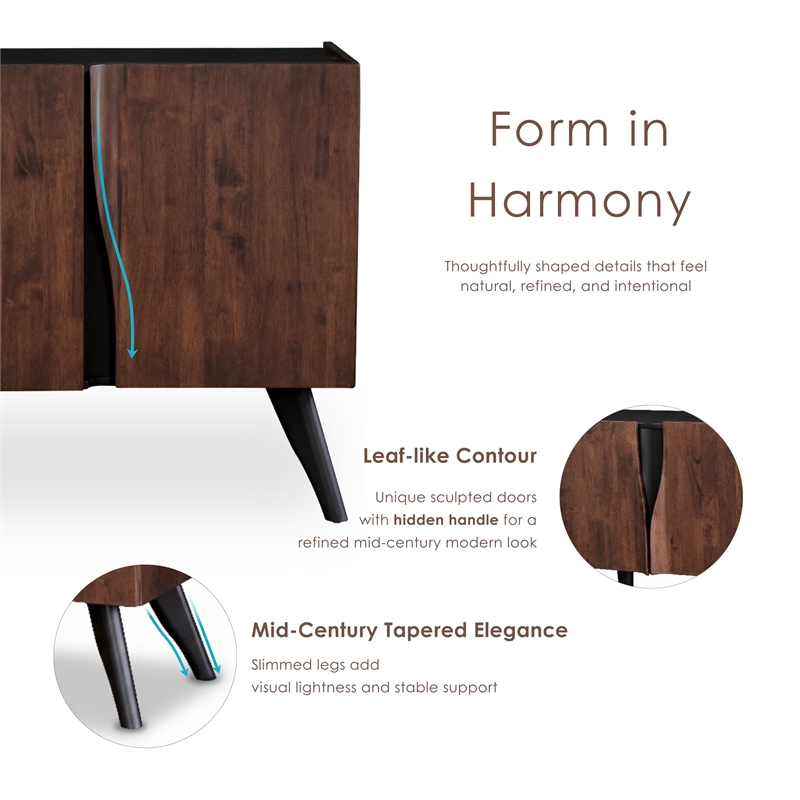 Bowery Hill Solid Wood Sculpted Server with Doors in Walnut Finish