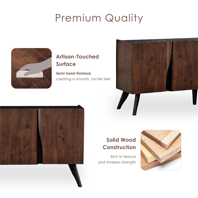 Bowery Hill Solid Wood Sculpted Server with Doors in Walnut Finish