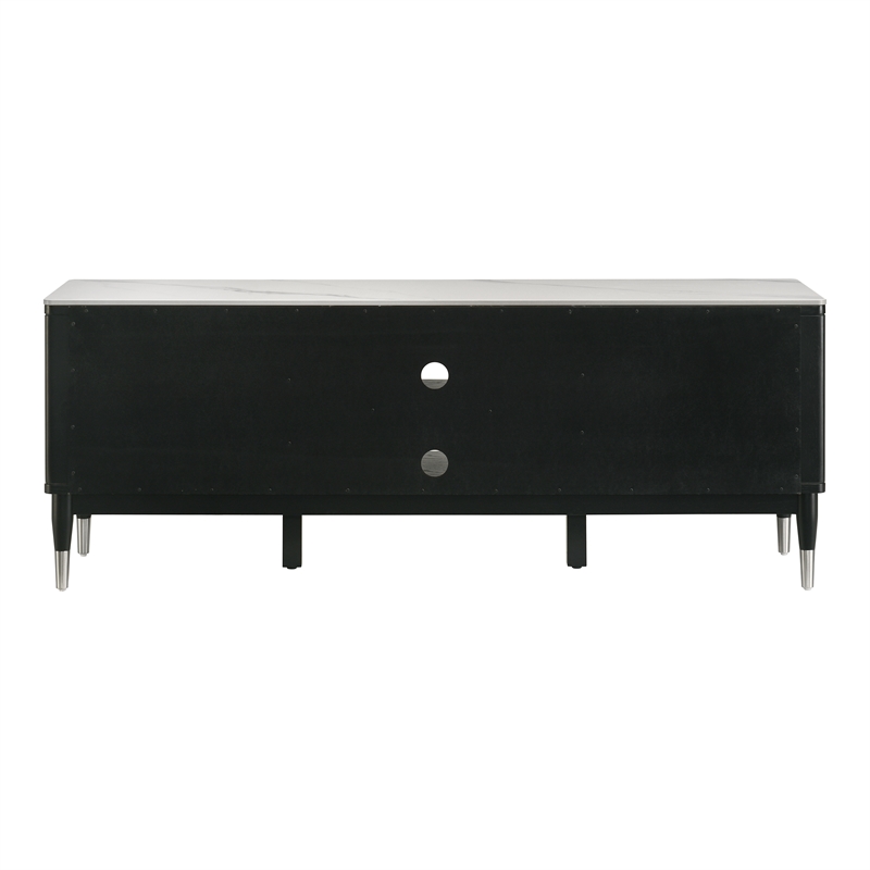 Bowery Hill Sintered Stone Top TV Stand in Black with Storage Cabinets