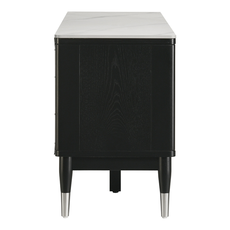 Bowery Hill Sintered Stone Top TV Stand in Black with Storage Cabinets