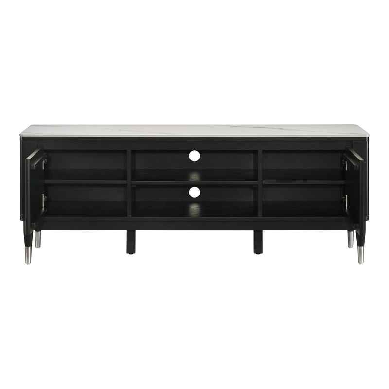 Bowery Hill Sintered Stone Top TV Stand in Black with Storage Cabinets