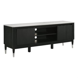 Bowery Hill Sintered Stone Top TV Stand in Black with Storage Cabinets