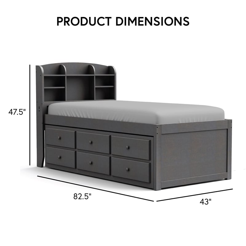 Bowery Hill Wood Twin Captain Bed with USB Ports in Stain Gray