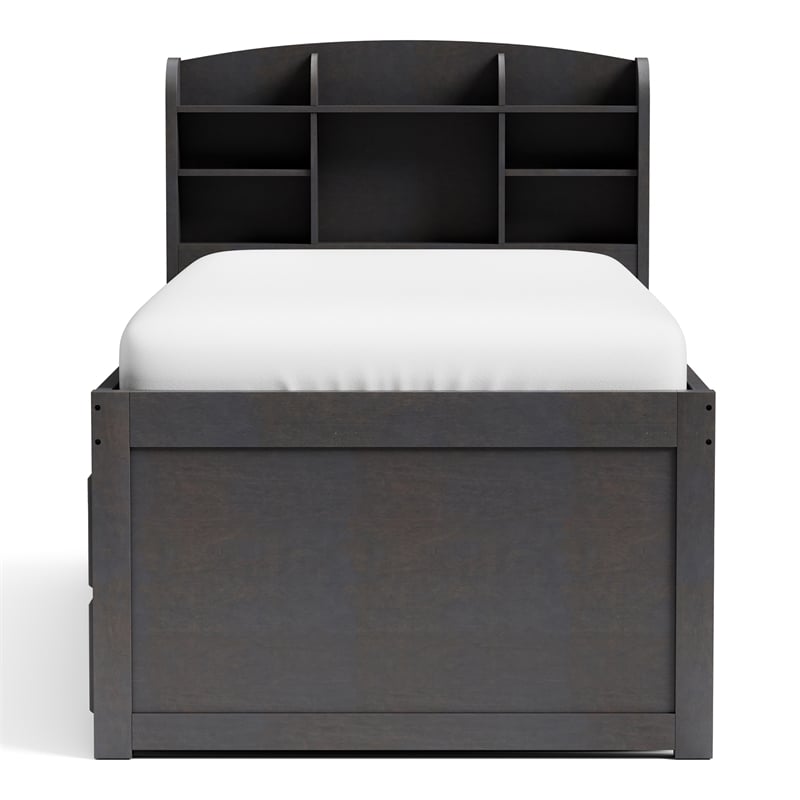 Bowery Hill Wood Twin Captain Bed with USB Ports in Stain Gray