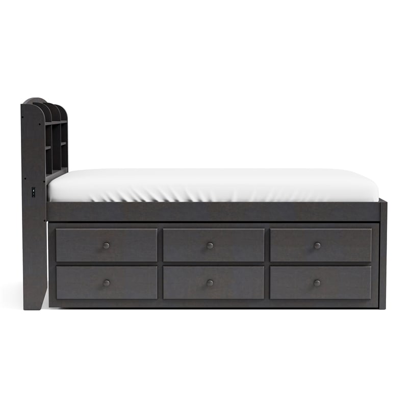 Bowery Hill Wood Twin Captain Bed with USB Ports in Stain Gray