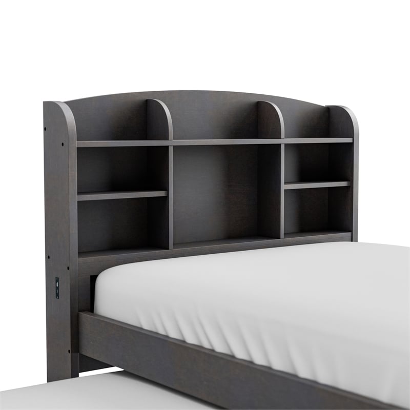 Bowery Hill Wood Twin Captain Bed with USB Ports in Stain Gray
