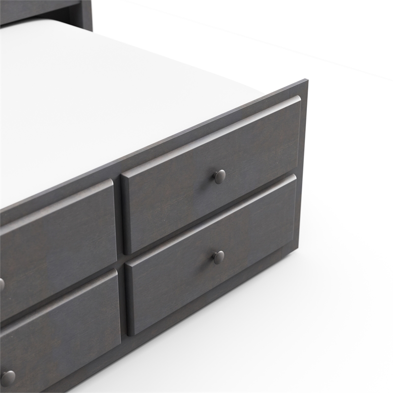 Bowery Hill Wood Twin Captain Bed with USB Ports in Stain Gray