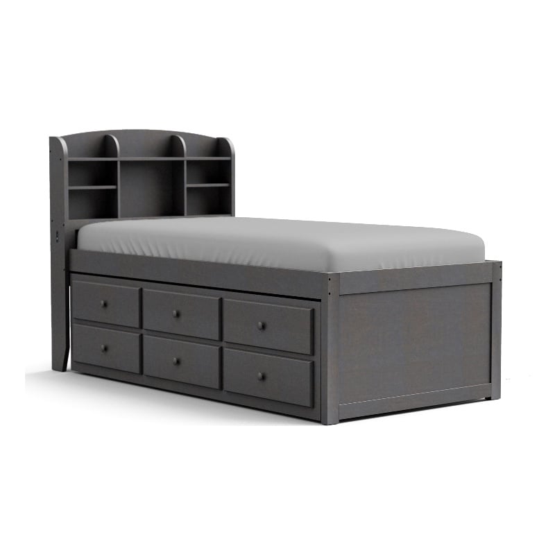 Bowery Hill Wood Twin Captain Bed with USB Ports in Stain Gray