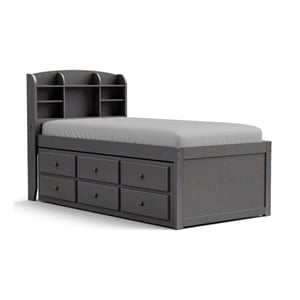Bowery Hill Wood Twin Captain Bed with USB Ports in Stain Gray