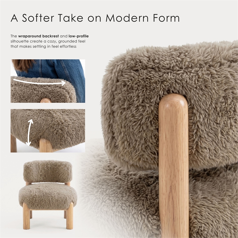 Bowery Hill Fur-Like Fabric Accent Chair in Light Brown