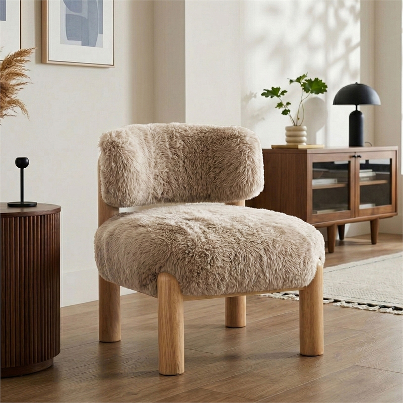 Bowery Hill Fur-Like Fabric Accent Chair in Light Brown