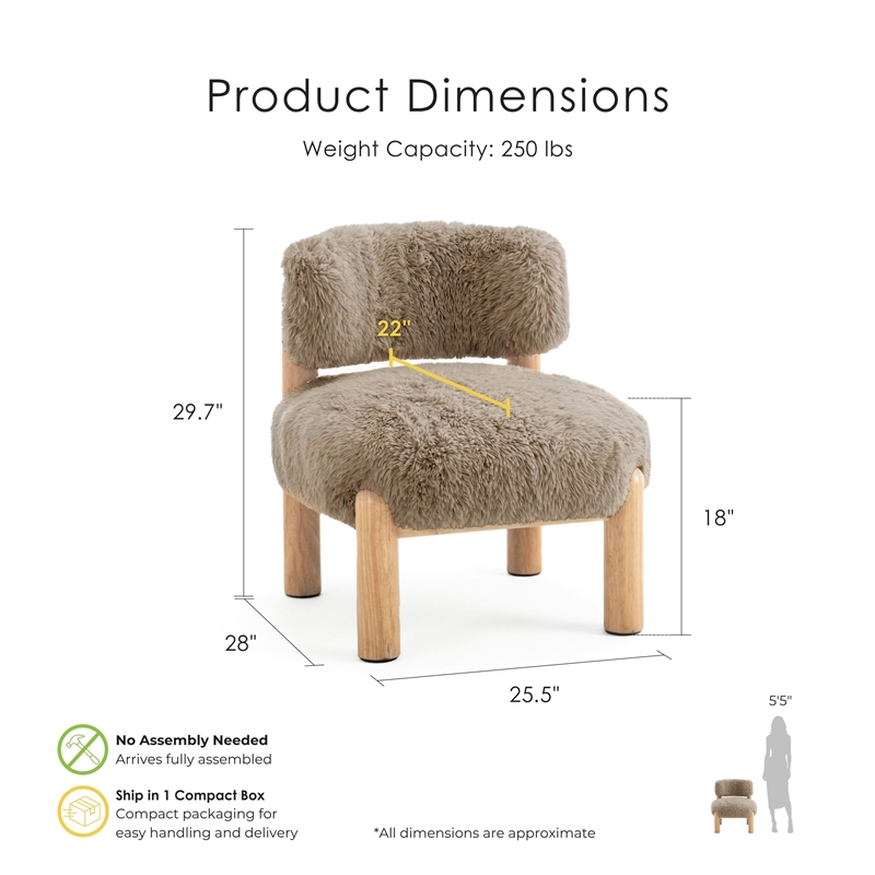 Bowery Hill Fur-Like Fabric Accent Chair in Light Brown