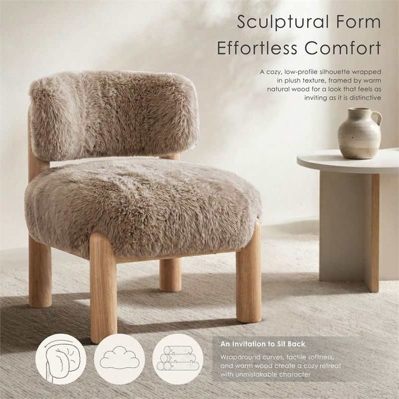 Bowery Hill Fur-Like Fabric Accent Chair in Light Brown
