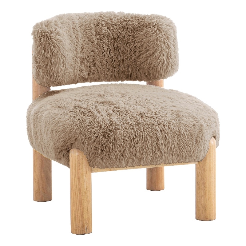Bowery Hill Fur-Like Fabric Accent Chair in Light Brown