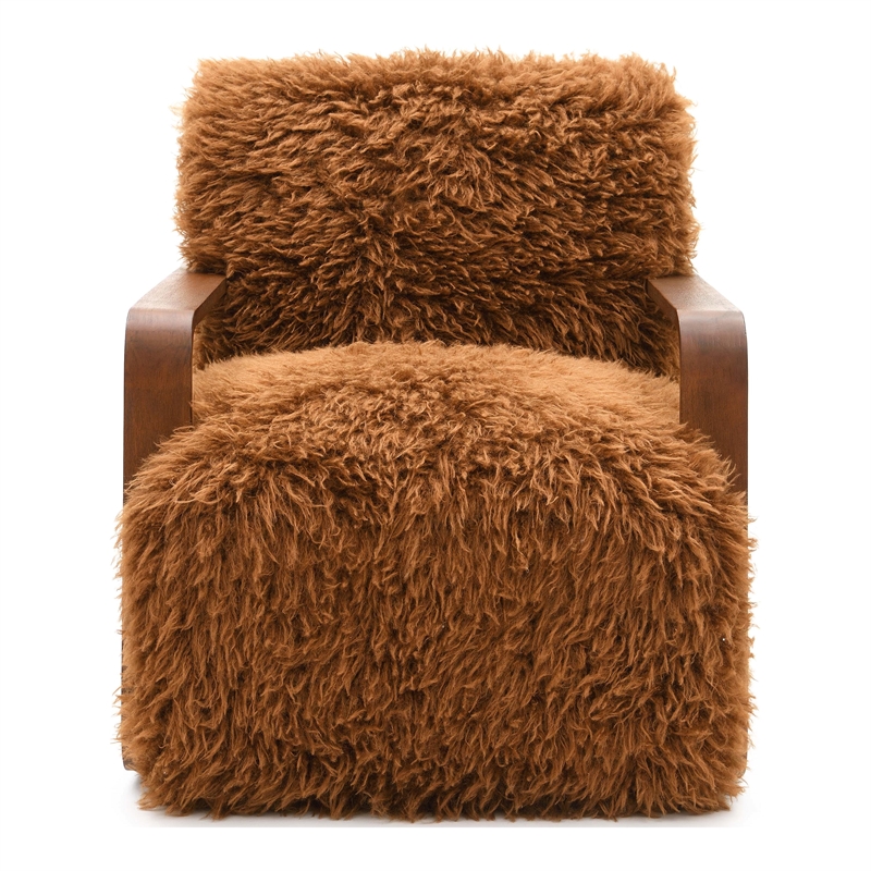 Bowery Hill Faux Fur Long-Haired Accent Chair in Camel Brown Fabric