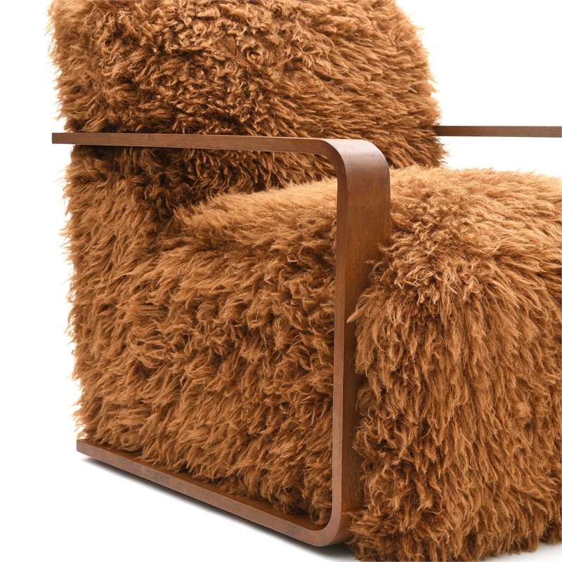 Bowery Hill Faux Fur Long-Haired Accent Chair in Camel Brown Fabric