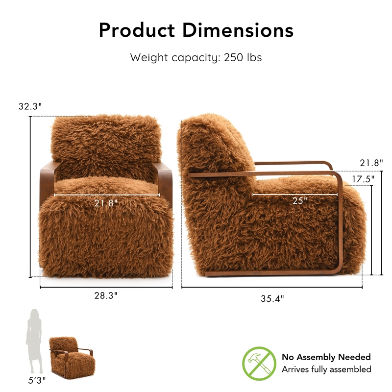Bowery Hill Faux Fur Long-Haired Accent Chair in Camel Brown Fabric