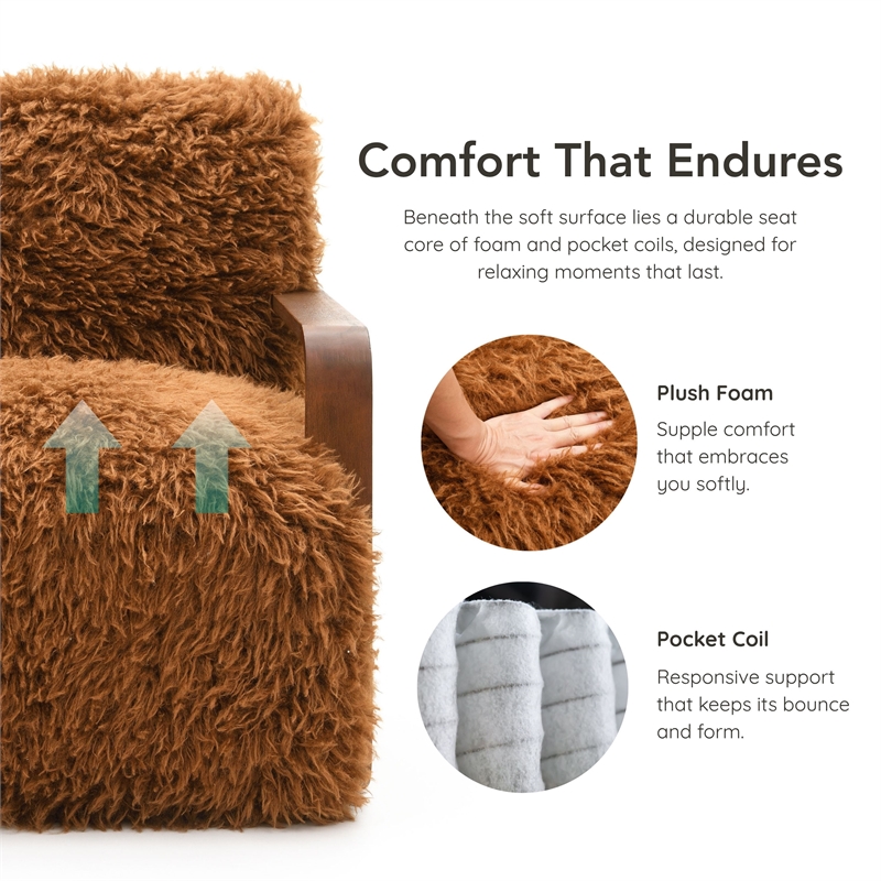 Bowery Hill Faux Fur Long-Haired Accent Chair in Camel Brown Fabric