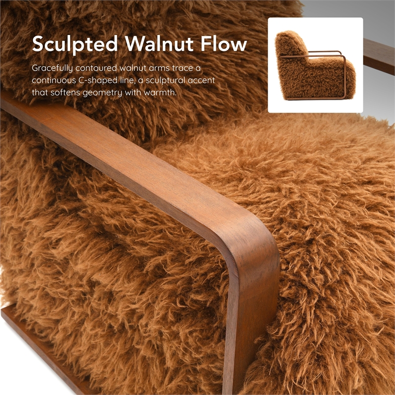 Bowery Hill Faux Fur Long-Haired Accent Chair in Camel Brown Fabric