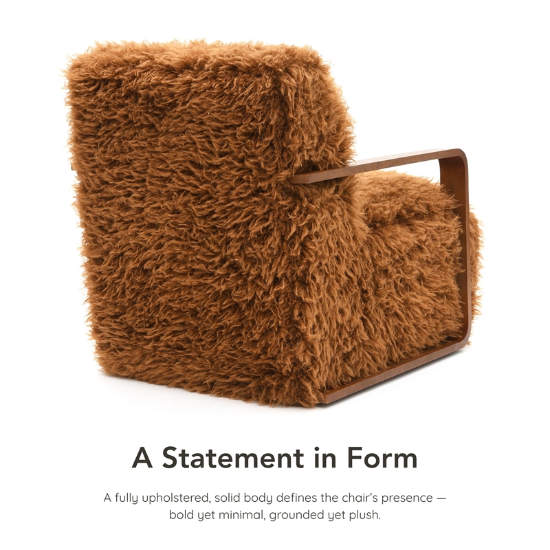 Bowery Hill Faux Fur Long-Haired Accent Chair in Camel Brown Fabric