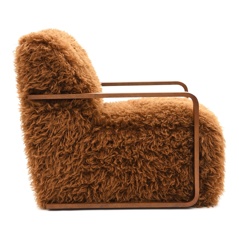 Bowery Hill Faux Fur Long-Haired Accent Chair in Camel Brown Fabric