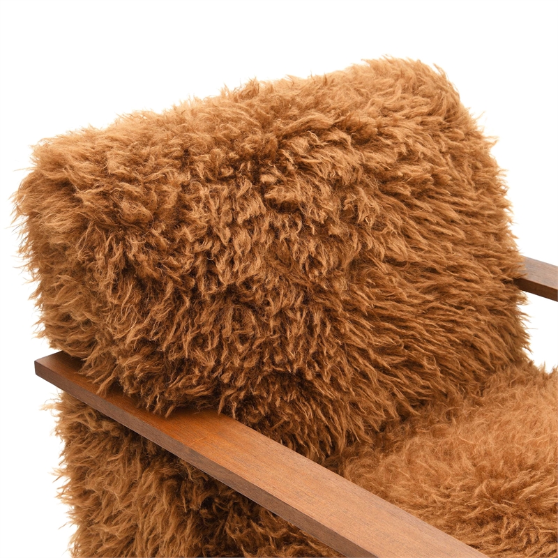 Bowery Hill Faux Fur Long-Haired Accent Chair in Camel Brown Fabric