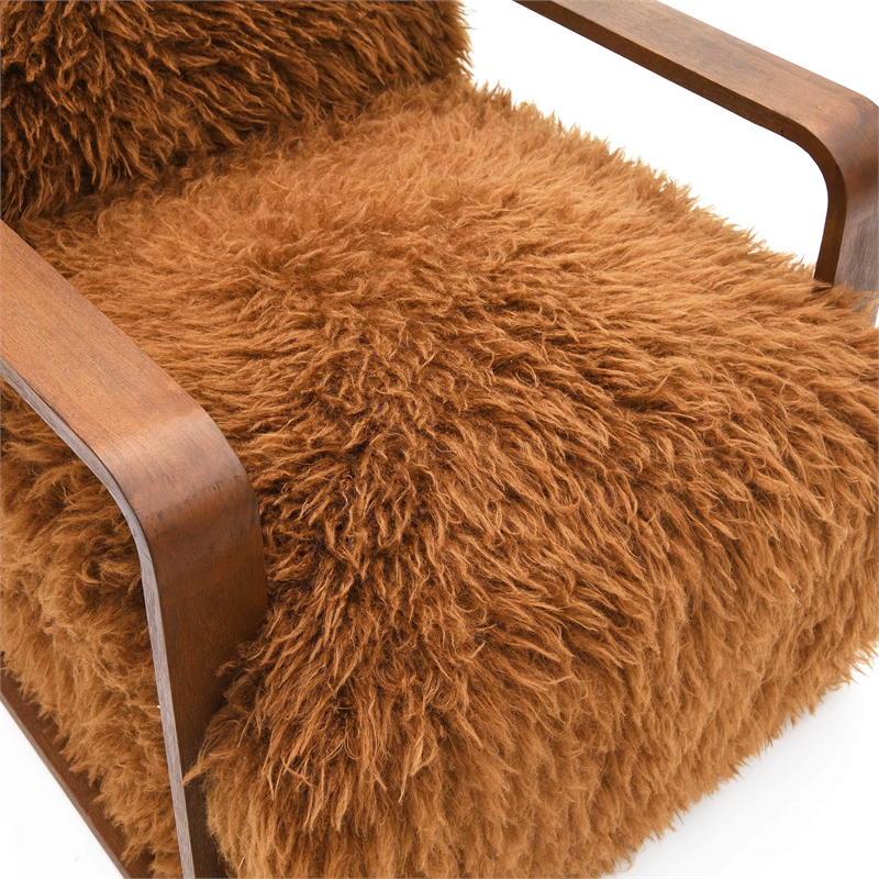 Bowery Hill Faux Fur Long-Haired Accent Chair in Camel Brown Fabric