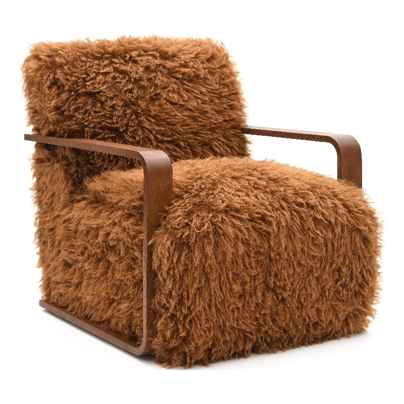 Bowery Hill Faux Fur Long-Haired Accent Chair in Camel Brown Fabric