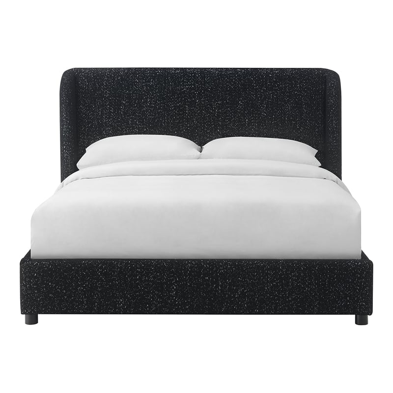 Bowery Hill Fabric Upholstered Queen Platform Bed Frame in Black Boucle