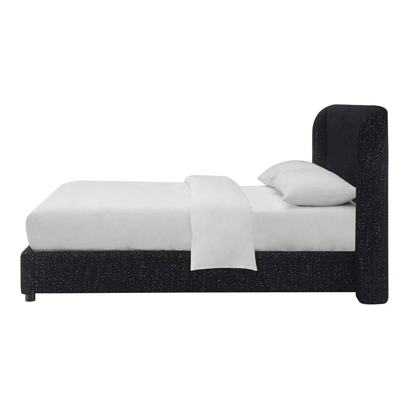 Bowery Hill Fabric Upholstered Queen Platform Bed Frame in Black Boucle