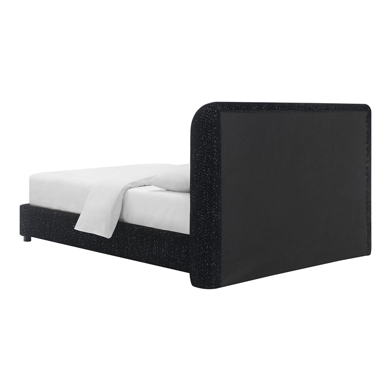 Bowery Hill Fabric Upholstered Queen Platform Bed Frame in Black Boucle