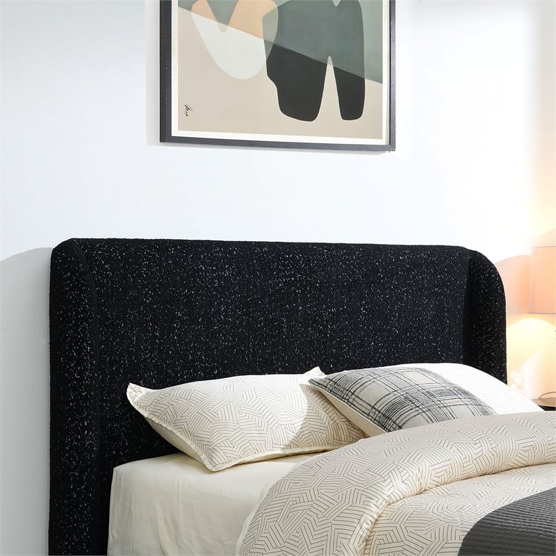 Bowery Hill Fabric Upholstered Queen Platform Bed Frame in Black Boucle