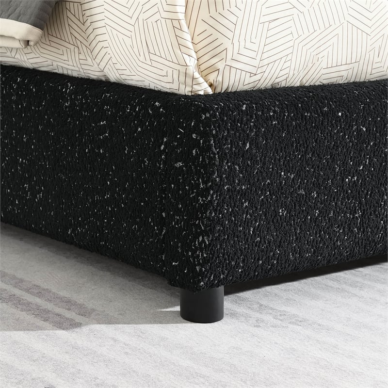 Bowery Hill Fabric Upholstered Queen Platform Bed Frame in Black Boucle