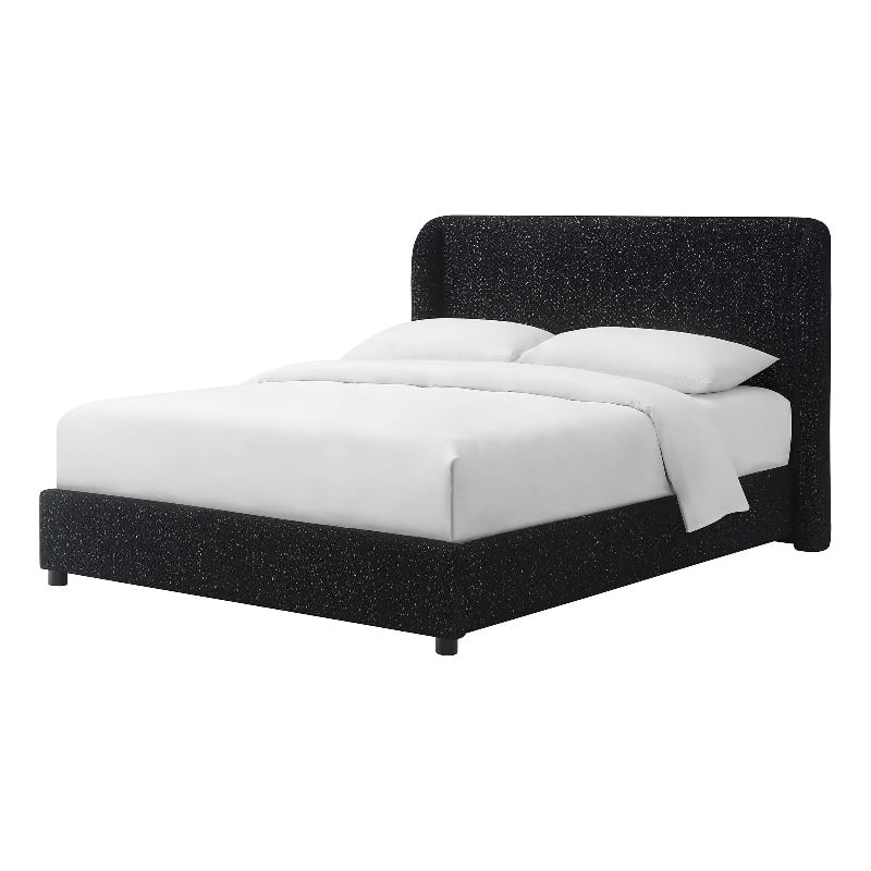 Bowery Hill Fabric Upholstered Queen Platform Bed Frame in Black Boucle