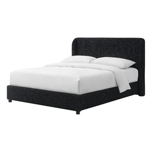 Bowery Hill Fabric Upholstered Queen Platform Bed Frame in Black Boucle