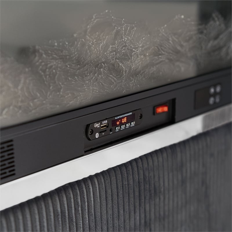 Bowery Hill Wood 3D Fireplace Bluetooth USB Queen Bed in Black