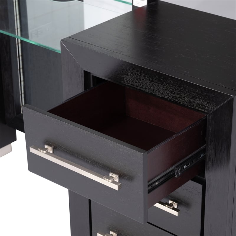 Bowery Hill 2-Piece Modern Wooden Vanity Set with Stool in Black