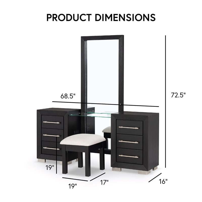 Bowery Hill 2-Piece Modern Wooden Vanity Set with Stool in Black