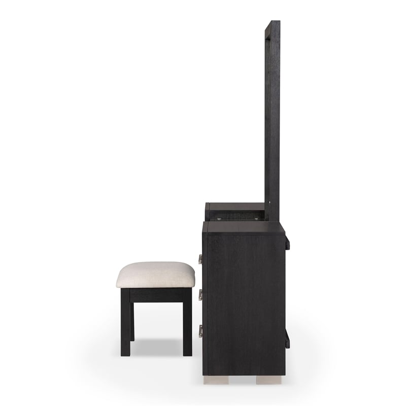Bowery Hill 2-Piece Modern Wooden Vanity Set with Stool in Black