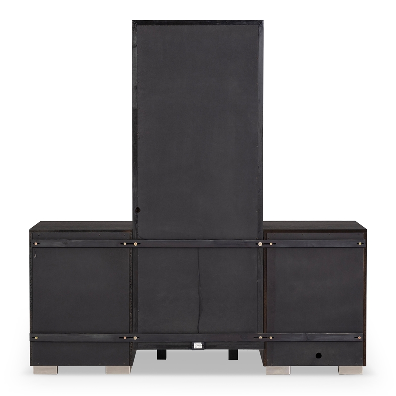 Bowery Hill 2-Piece Modern Wooden Vanity Set with Stool in Black