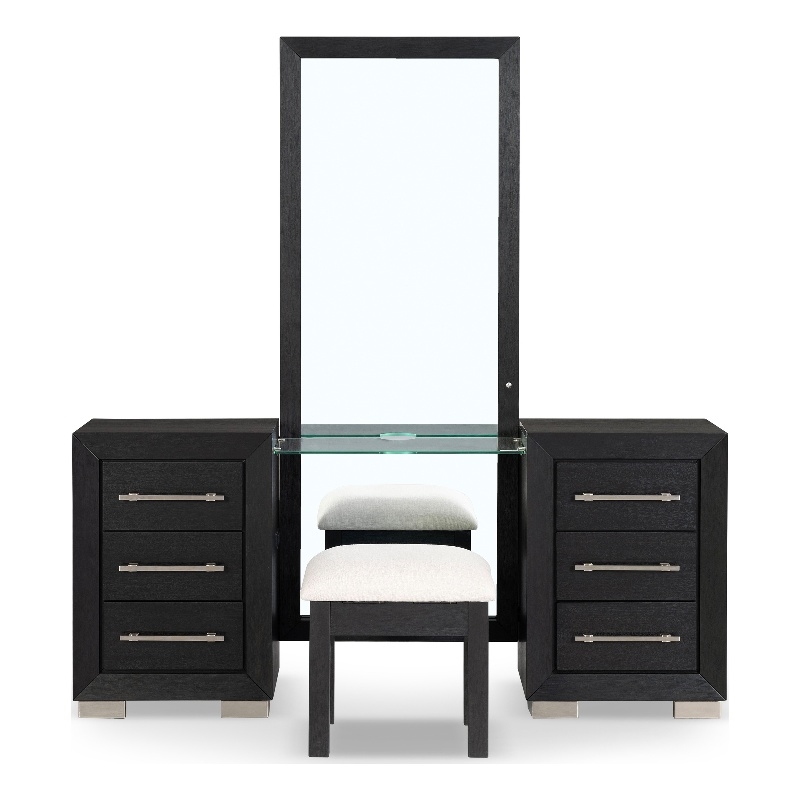 Bowery Hill 2-Piece Modern Wooden Vanity Set with Stool in Black